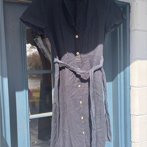 Zara Navy Button-Down Midi Dress